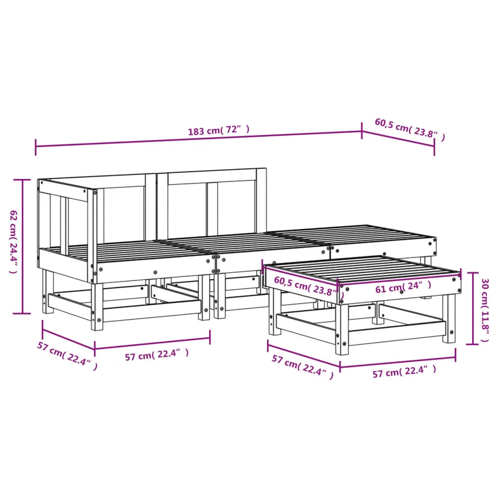 Set Salotto da Giardino 4 pz in Legno Massello di Douglas