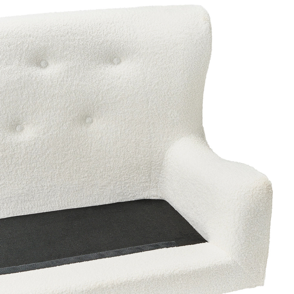 Divano da cucina Tappezzeria in poliestere bouclé bianco a 2 posti Wingback con gambe in legno chiaro