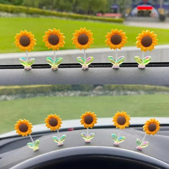 Decorazioni per Auto con Fiori di Zinnia, Testine in Movimento, Ideali per Ragazze, Decorazioni per Scrivania e Regali