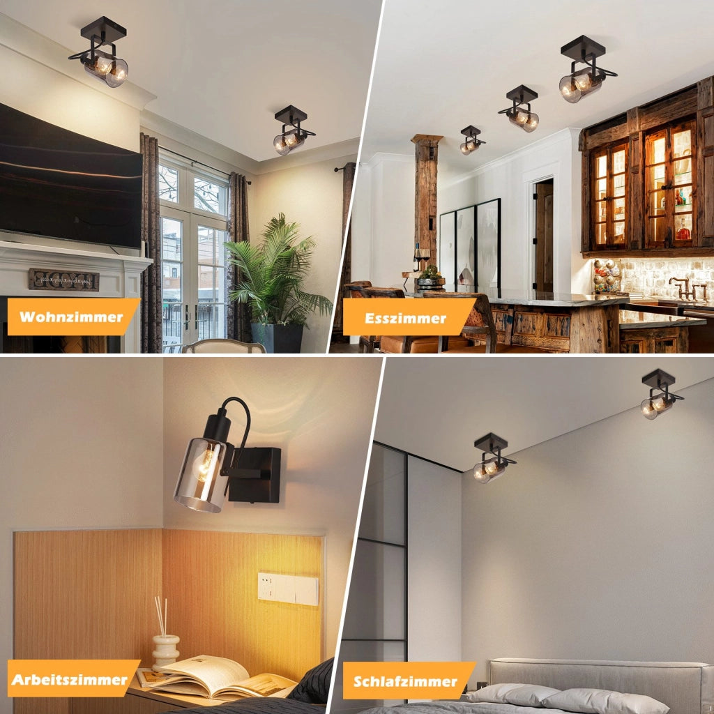 ZMH Faretto da soffitto 1 fiamma vetro grigio fumé retrò E14 per camera letto corridoio