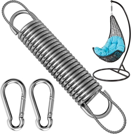 Flessibile Sospensione per Sedile da Sospeso con Capacità di Carico 300 kg - 2 Ganci M10 a Caricatore, 1 Anello Rotante e 1 Molla - Sospensione in Acciaio Inox 304 per Sedile da Sospeso, Sacco da Pugilato e Yoga
