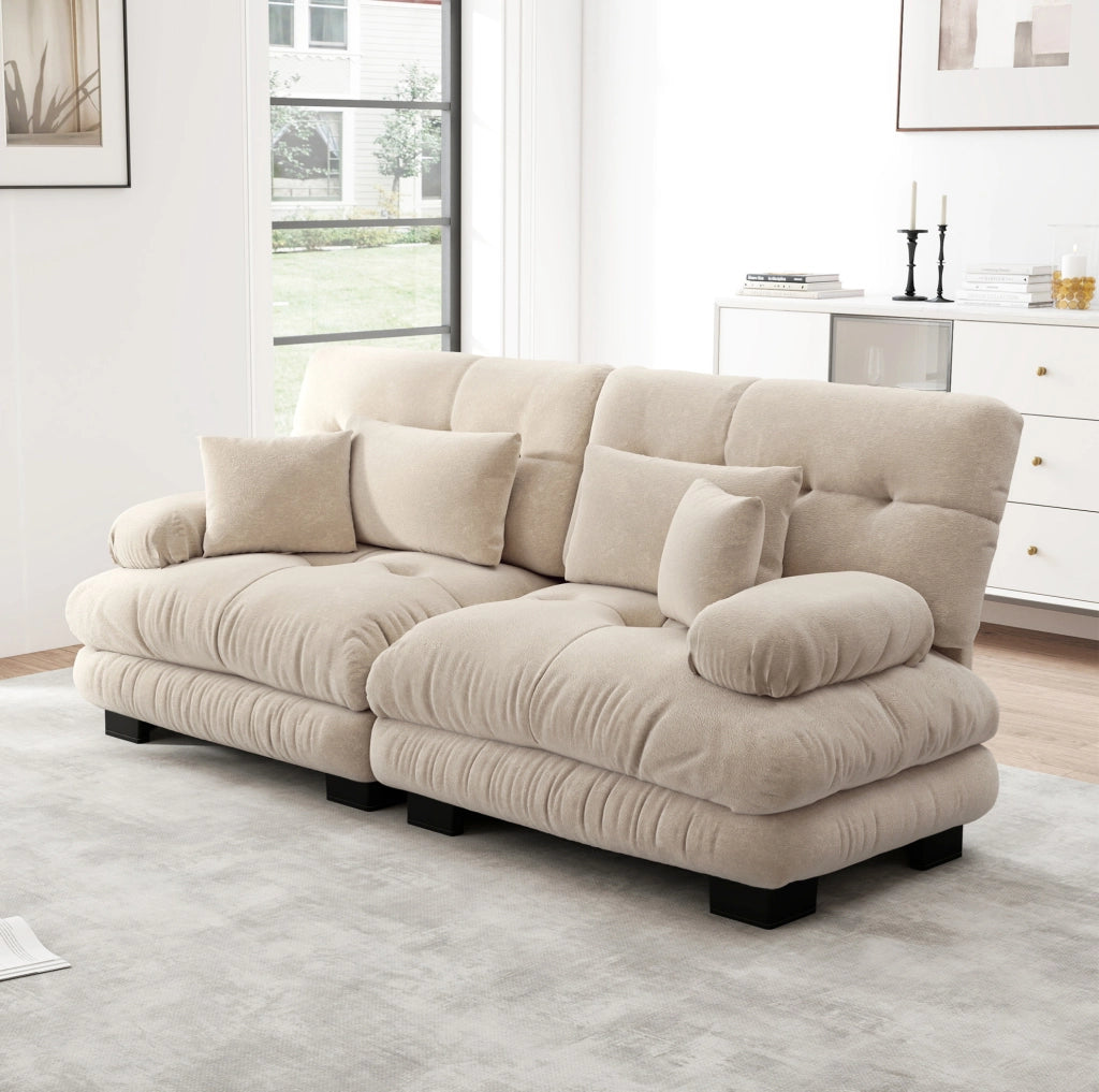 Divano modulare 220x77x81 cm con effetto cloud in chenille marrone chiaro