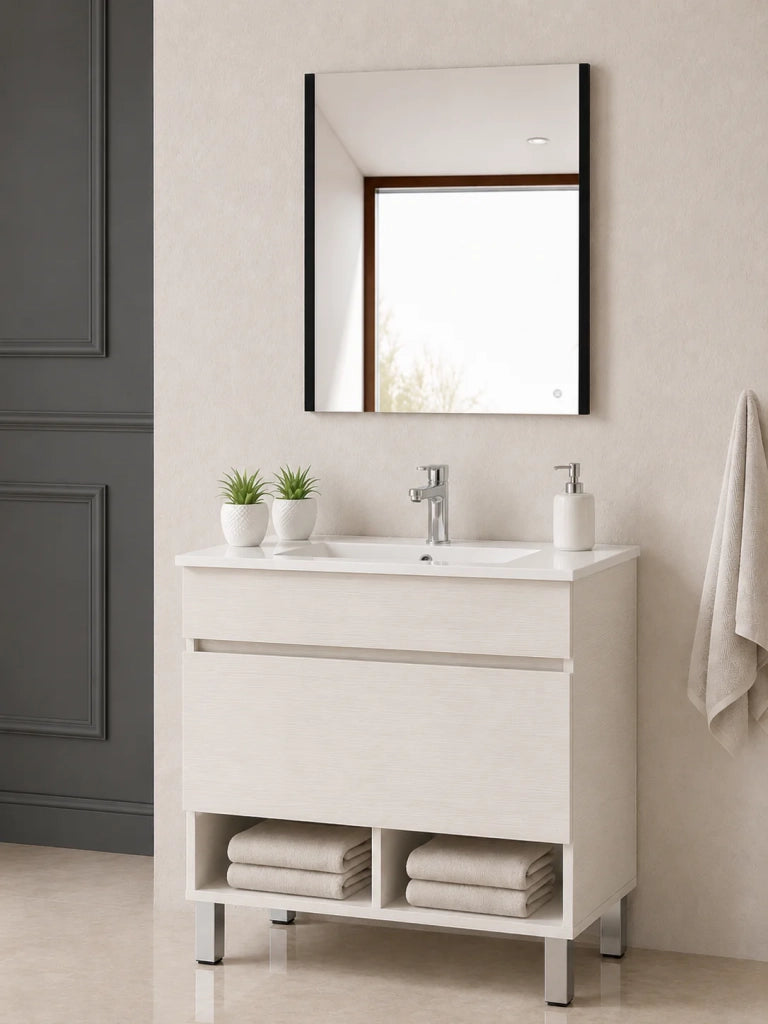 Mobile bagno con piedini con lavabo extrapiano ORIGENBATH NEBARI senza specchio 70x40 cm bianco nordico