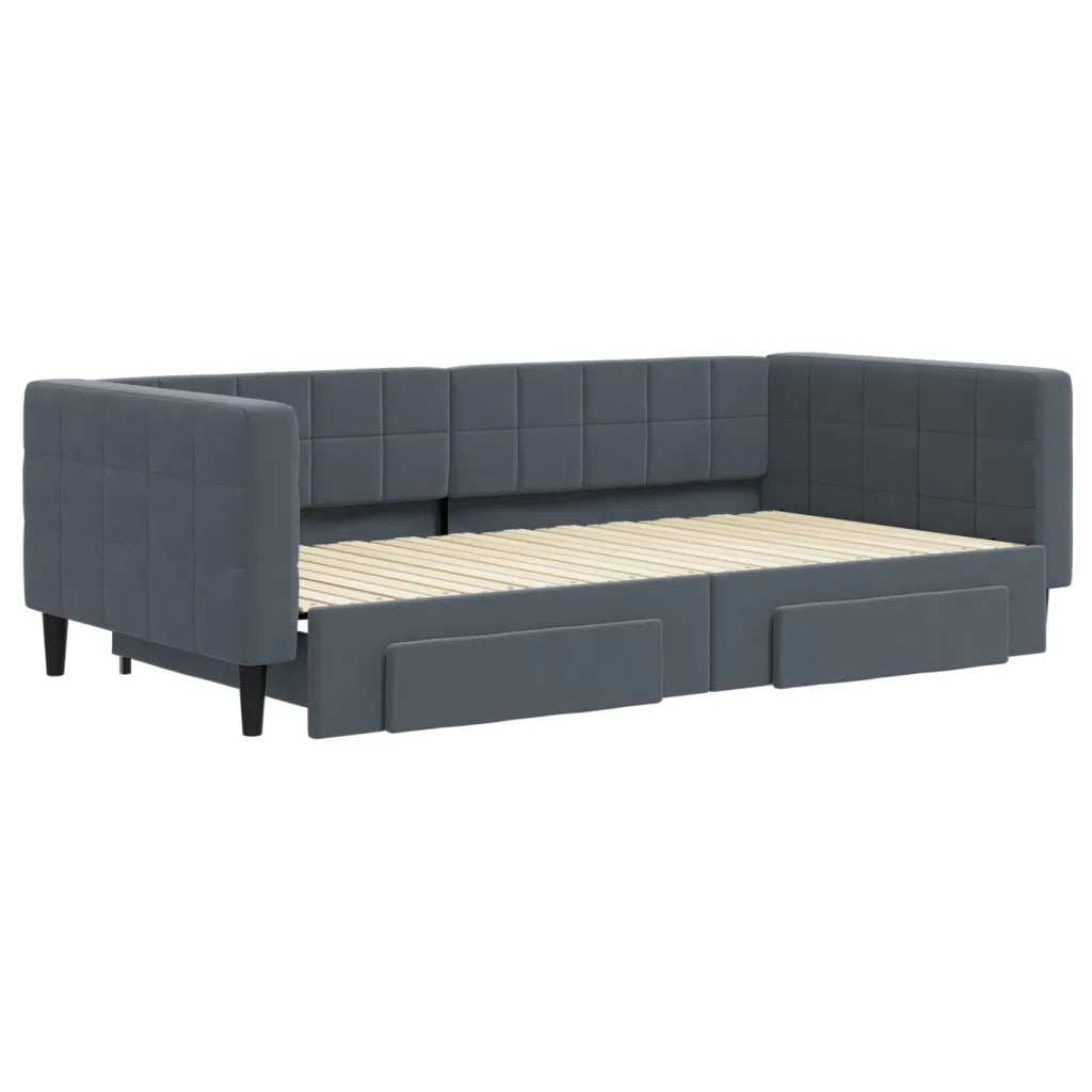 Divano Letto Estraibile Cassetti-Sofa Letto-Daybed Grigio Scuro 100x200cm Velluto 958370