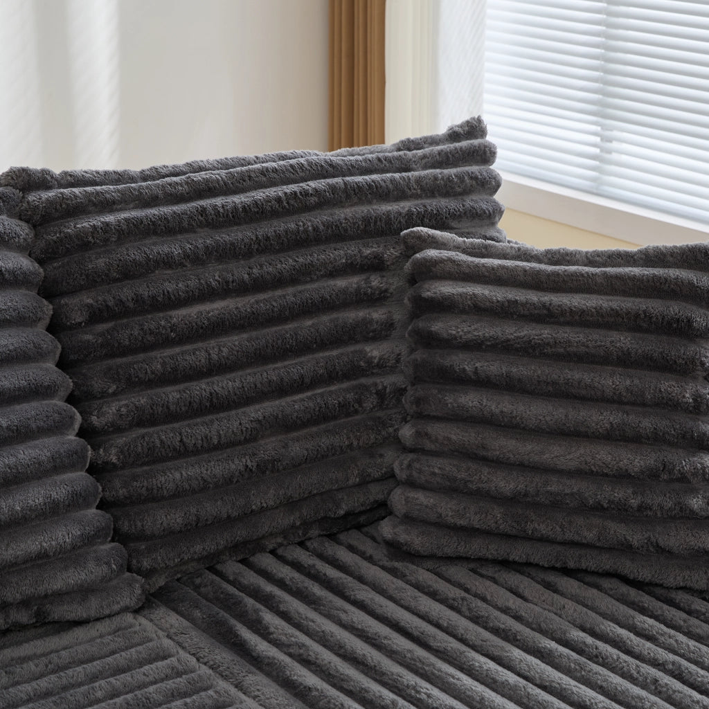 Divano modulare a U 4 posti - con porta bicchieri e tasche laterali - in corduroy grigio scuro