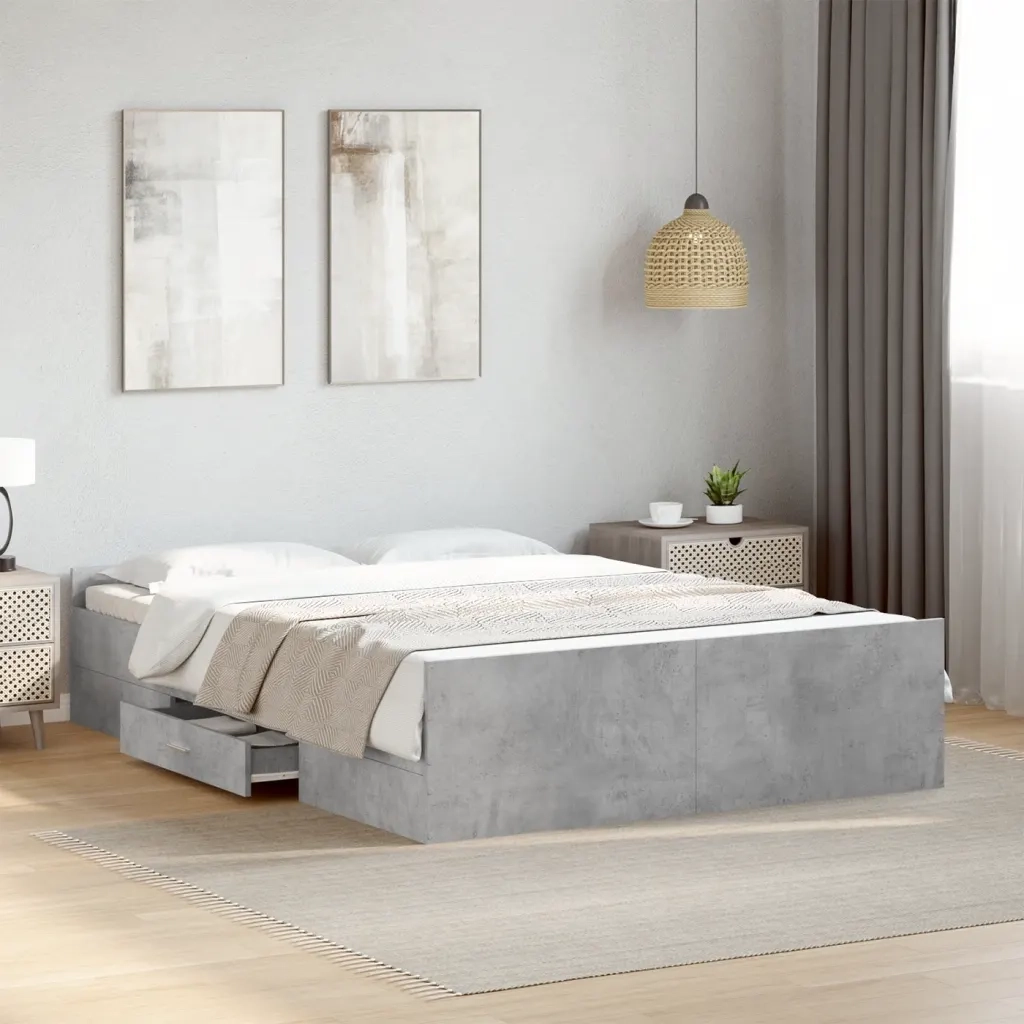 Giroletto Cassetti Grigio Cemento 135x190 cm Legno Multistrato