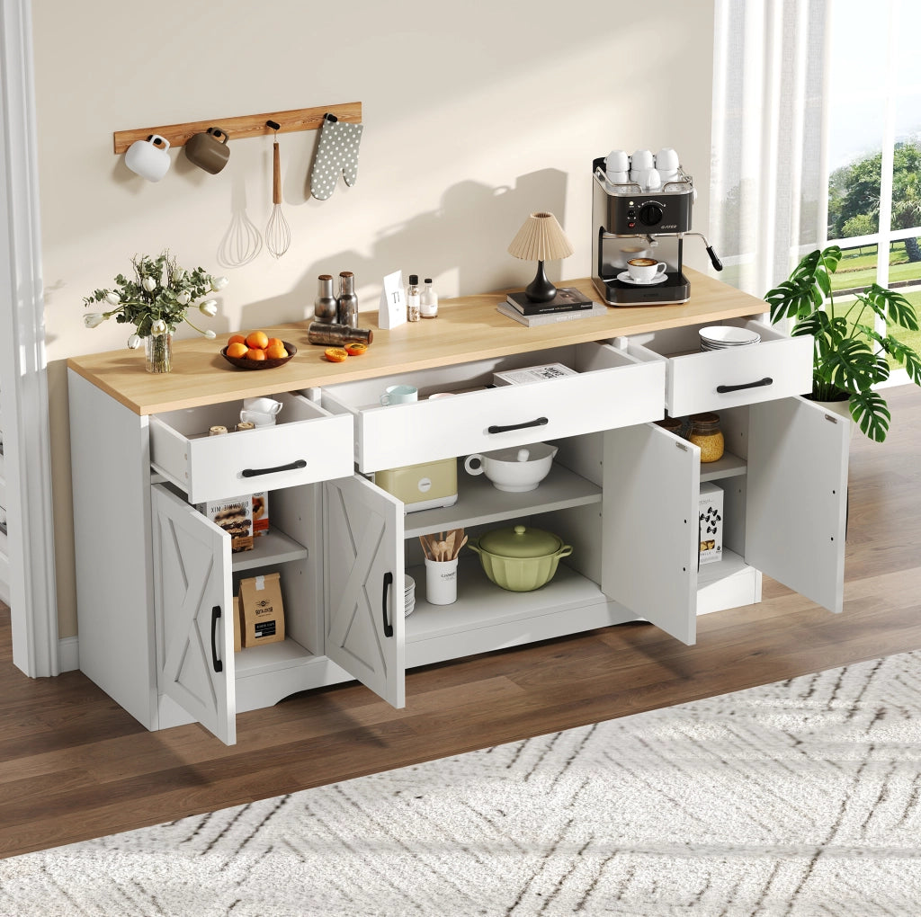 Credenza bianca in MDF con 3 cassetti e 4 ante