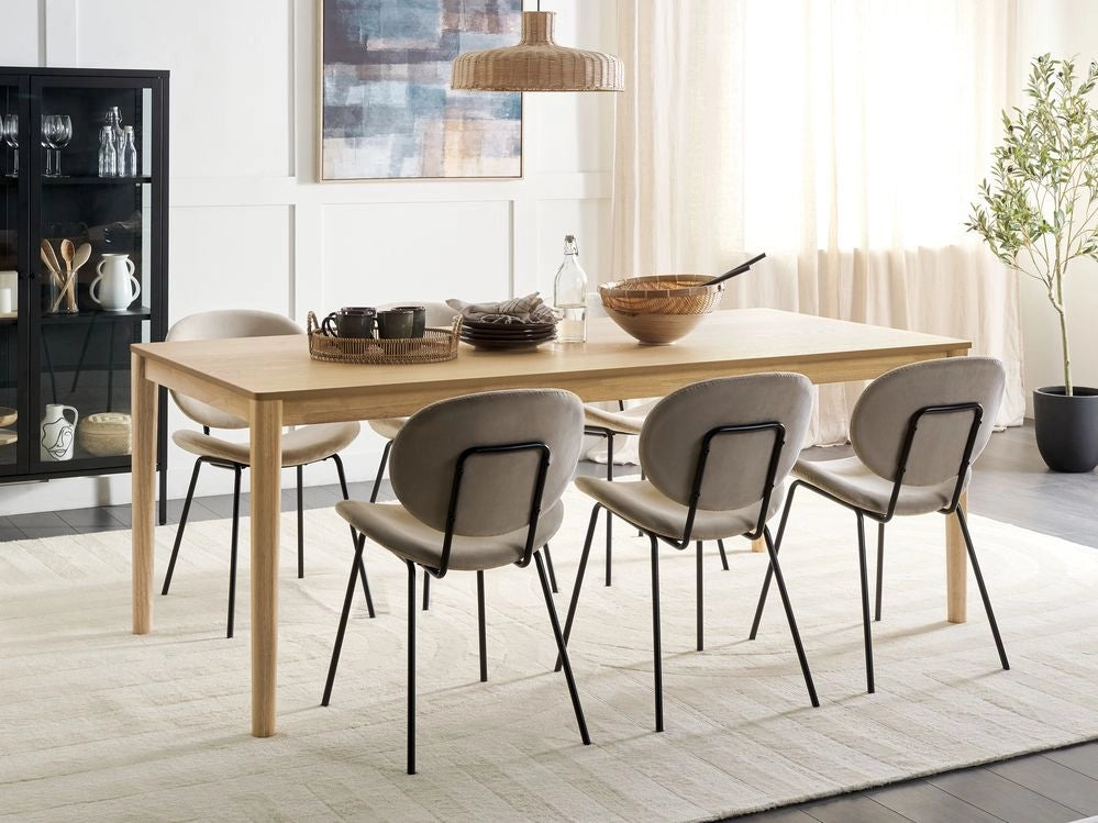 Tavolo da pranzo in legno di frassino naturale MDF gomma 200 x 100 cm Gambe in legno Piano rettangolare impiallacciato Finitura naturale