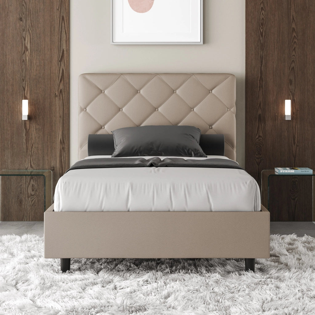 BS COM Letto una piazza e mezza con rete imbottito 110x210 similpelle tortora