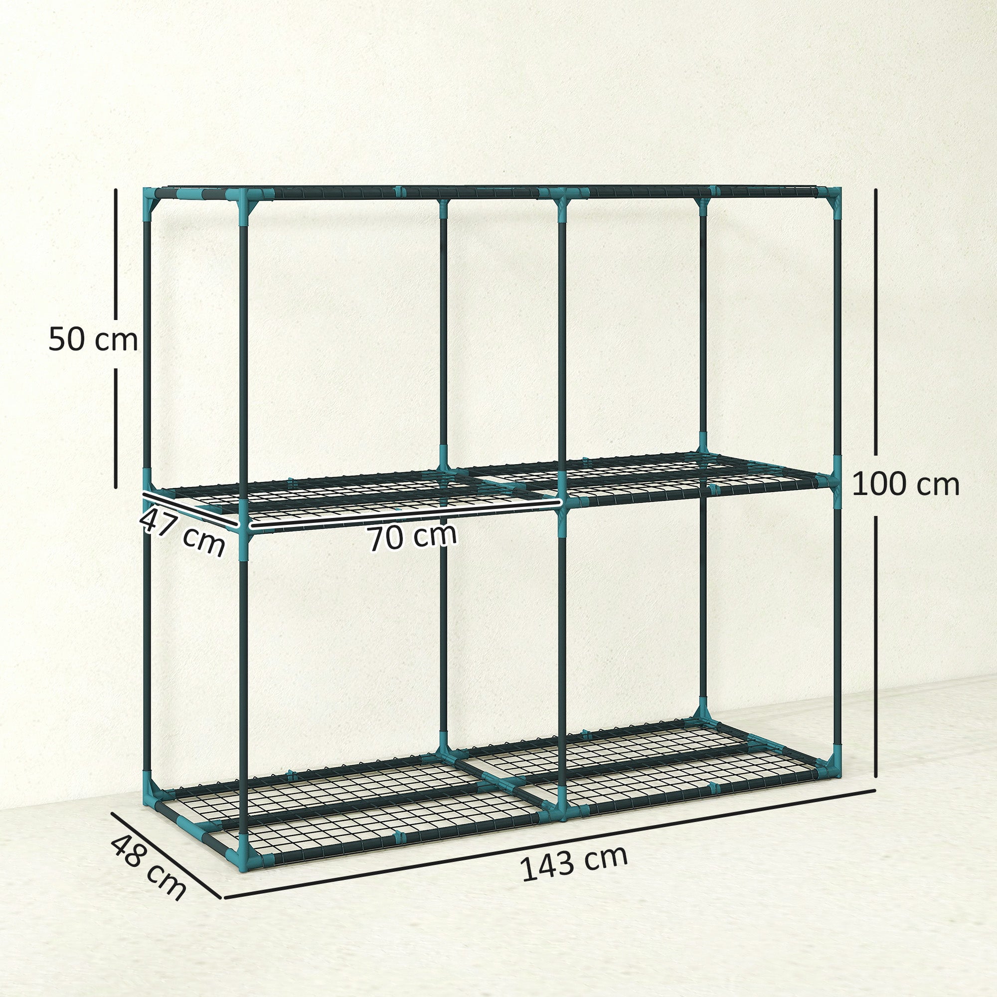 Portapiante a 3 Livelli Aperti 143x48x100 cm in Acciaio e Plastica Verde Scuro