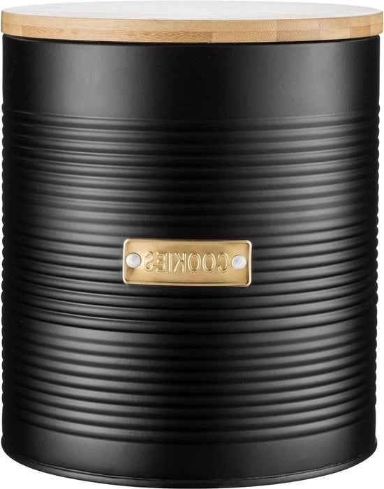 Contenitore aereostatico per biscotti - coperchio in bambù - 26 litri - nero lucido/oro