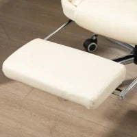 Poltrona Presidenziale in Similpelle Bianca con Schienale Reclinabile 145° e Poggiapiedi, 64.5x69x109-117 cm