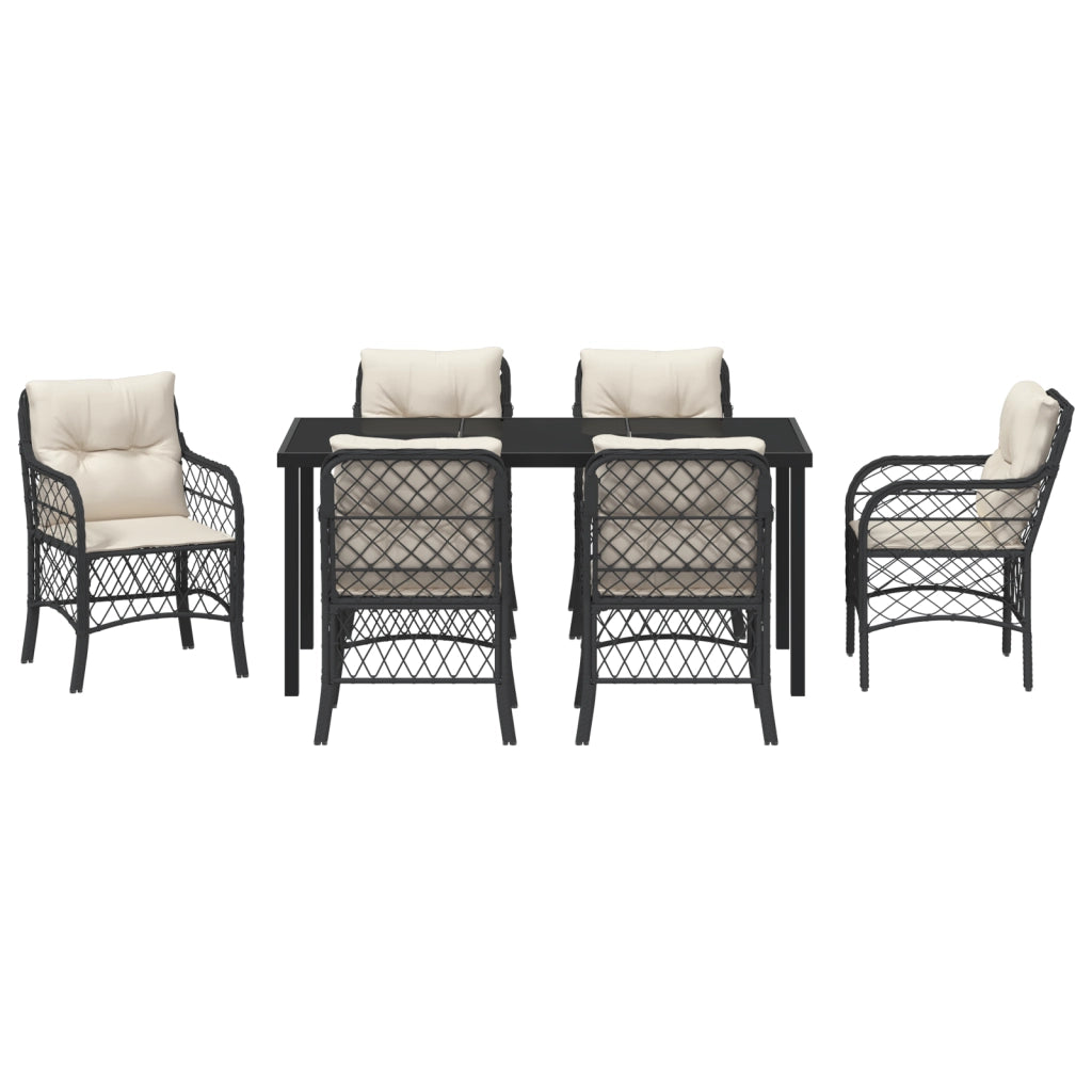 Set da Pranzo da Giardino 7 Pezzi con Cuscini Nero Rattan PE