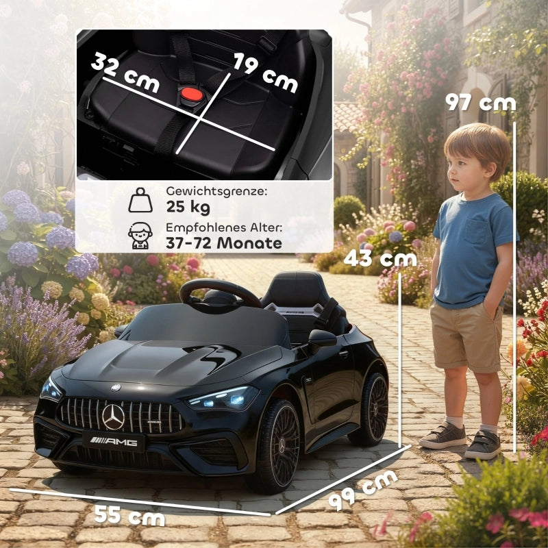 Macchina elettrica per bambini, design Mercedes, motore 12V, telecomando, luci a LED, musica, per bambini dai 3 ai 6 anni, nera
