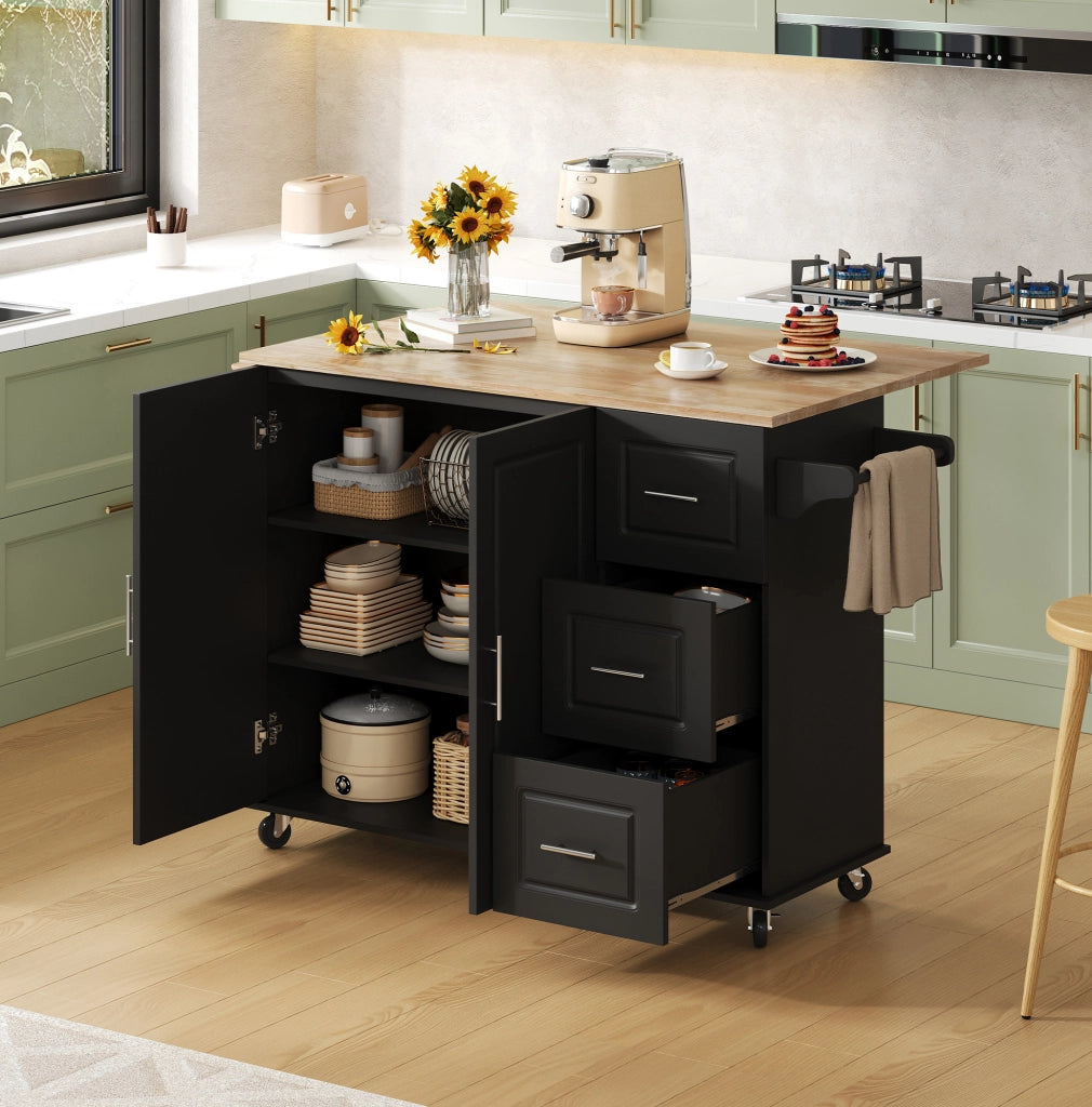 Carrello cucina mobile con piano apribile 137x43(76) cm in MDF nero