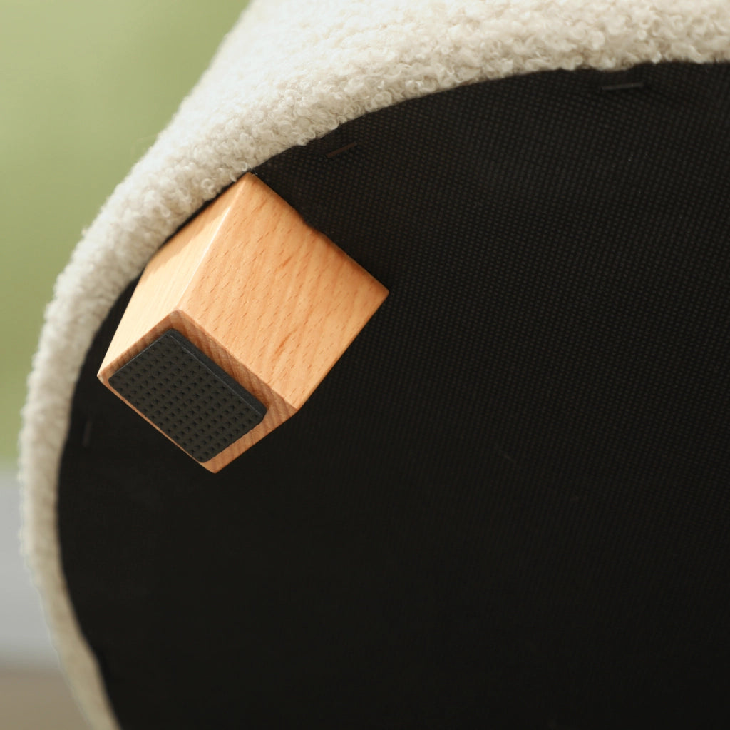 Pouf contenitore rotondo in poliestere color crema