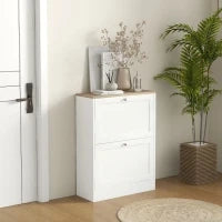 Mobile a scarpe 12 paia, mobile d'ingresso con 2 cassetti ribaltabili e ripiani regolabili, 60 x 24 x 80 cm, bianco