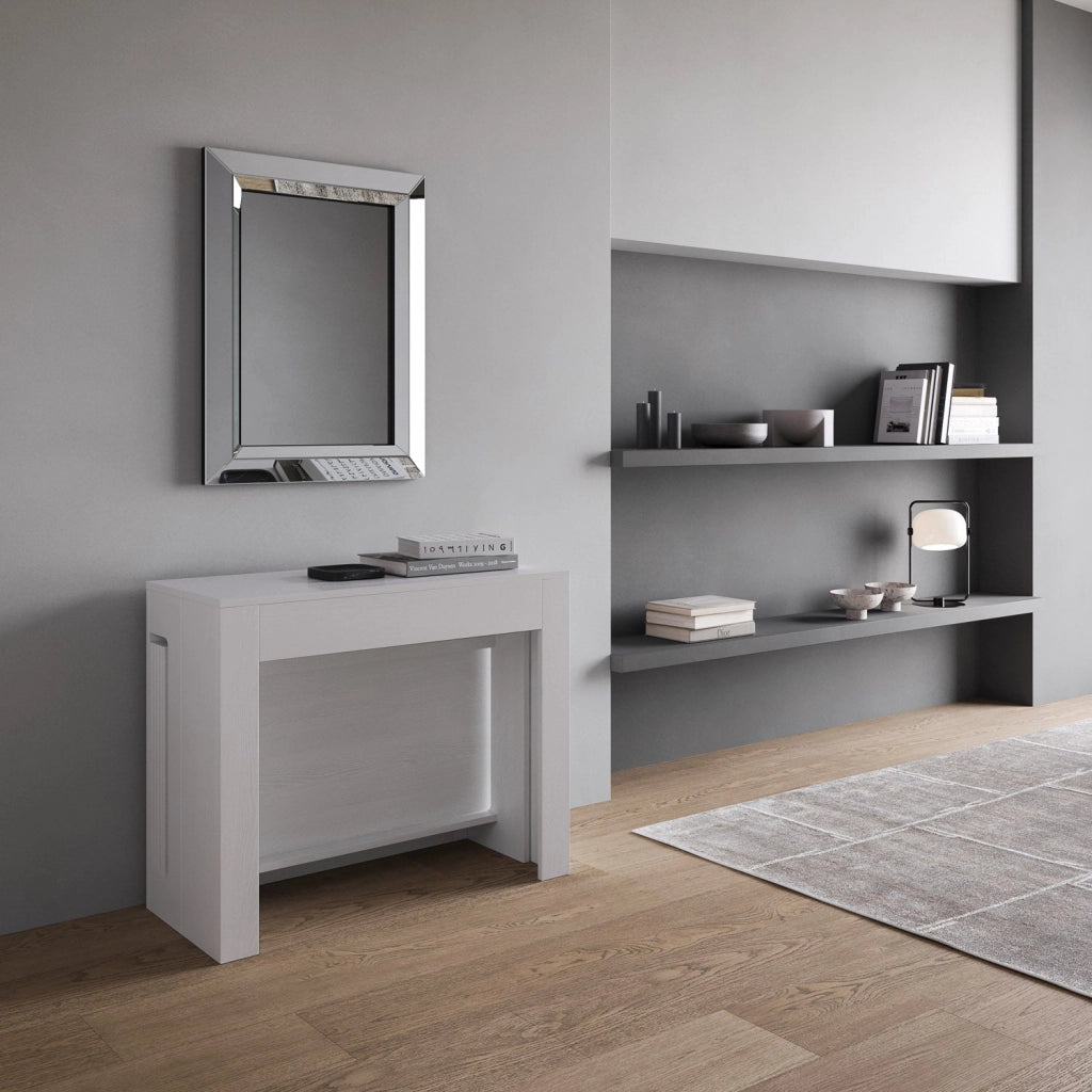 Consolle Tavolo Allungabile 90-302x42x75 cm Evolve Bianco Frassino