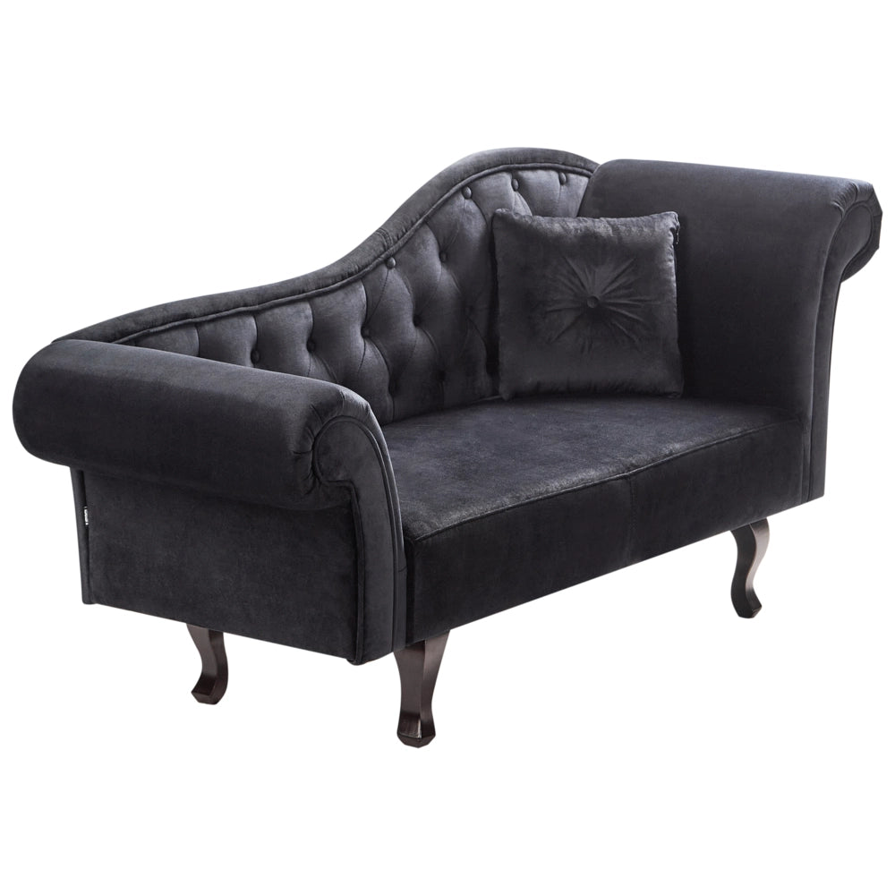Chaise Lounge in velluto nero imbottito a lato destro con cuscino in stile retrò tradizionale Facile da pulire Adatto agli animali domestici