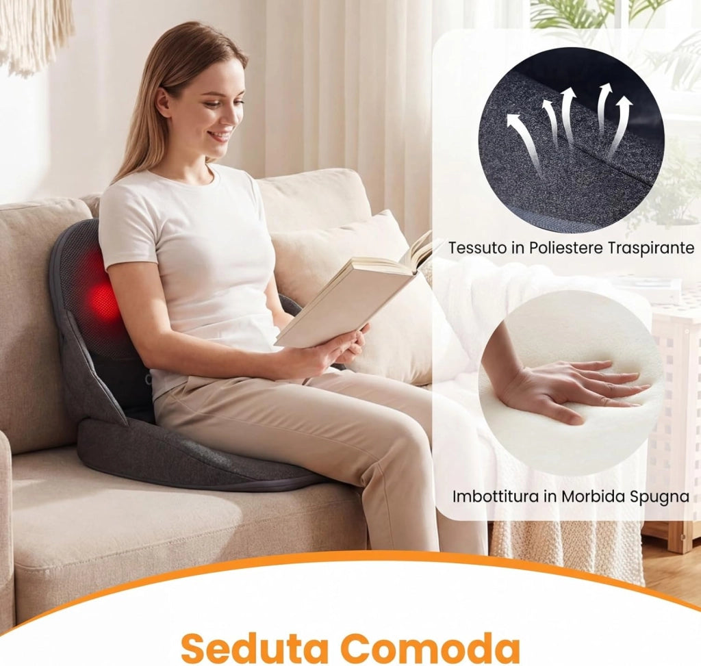 Massaggiatore con Riscaldamento, Cuscino Sedile Pieghevole con Massaggio Shiatsu per Lombare e Fianchi con Impastamento, Compressione ad Aria a 3 Livelli e Vibrazione