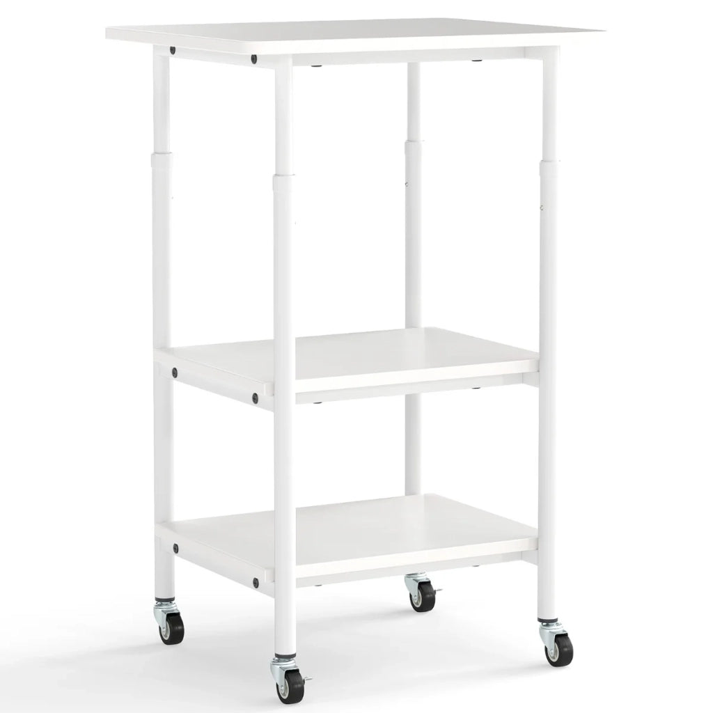 Supporto per stampante regolabile in altezza 49 x 40 x 65/77 cm con 3 livelli e facile mobilità in legno ingegnerizzato bianco 20_0013665