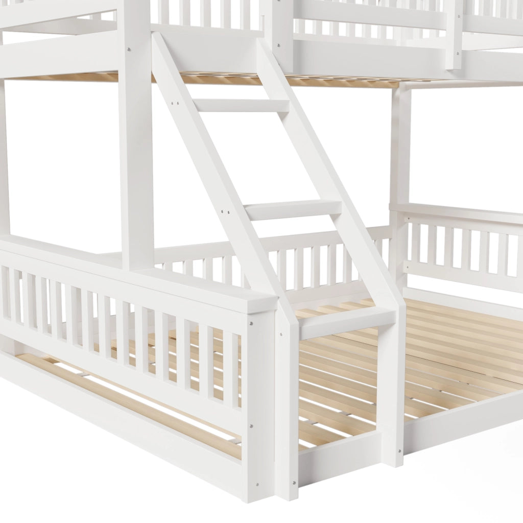 LETTO A CASTELLO 90x200 cm + 140x200 cm in legno bianco con scala e sponde