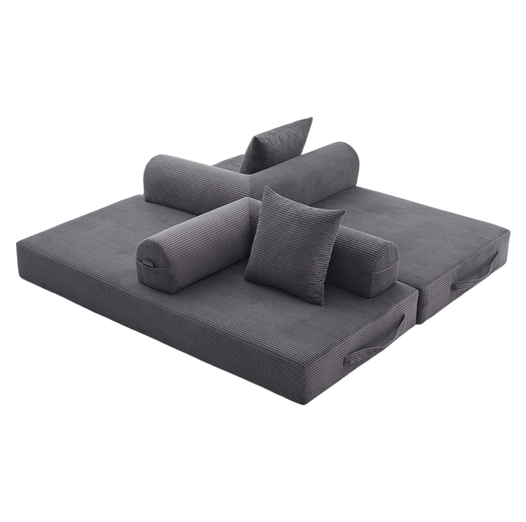Divano modulare 200x94x67 cm in velluto a coste grigio scuro con 3 cuscini