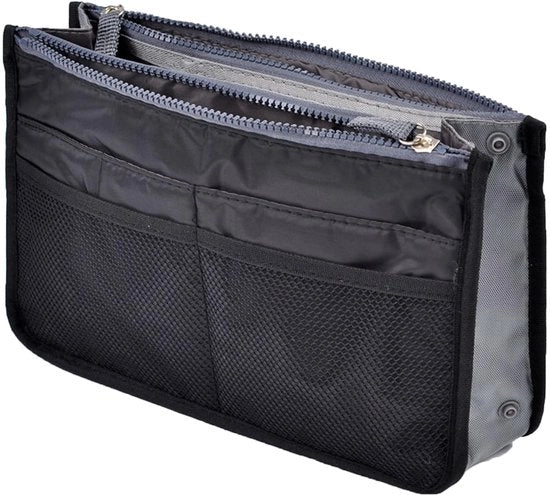 Organizzatore di tasche per donne, cosmetico con 13 compartimenti, imbottitura espandibile, borsa con cerniera, valigetta con maniglia, dimensioni 28 x 16,5 x 8,5 cm