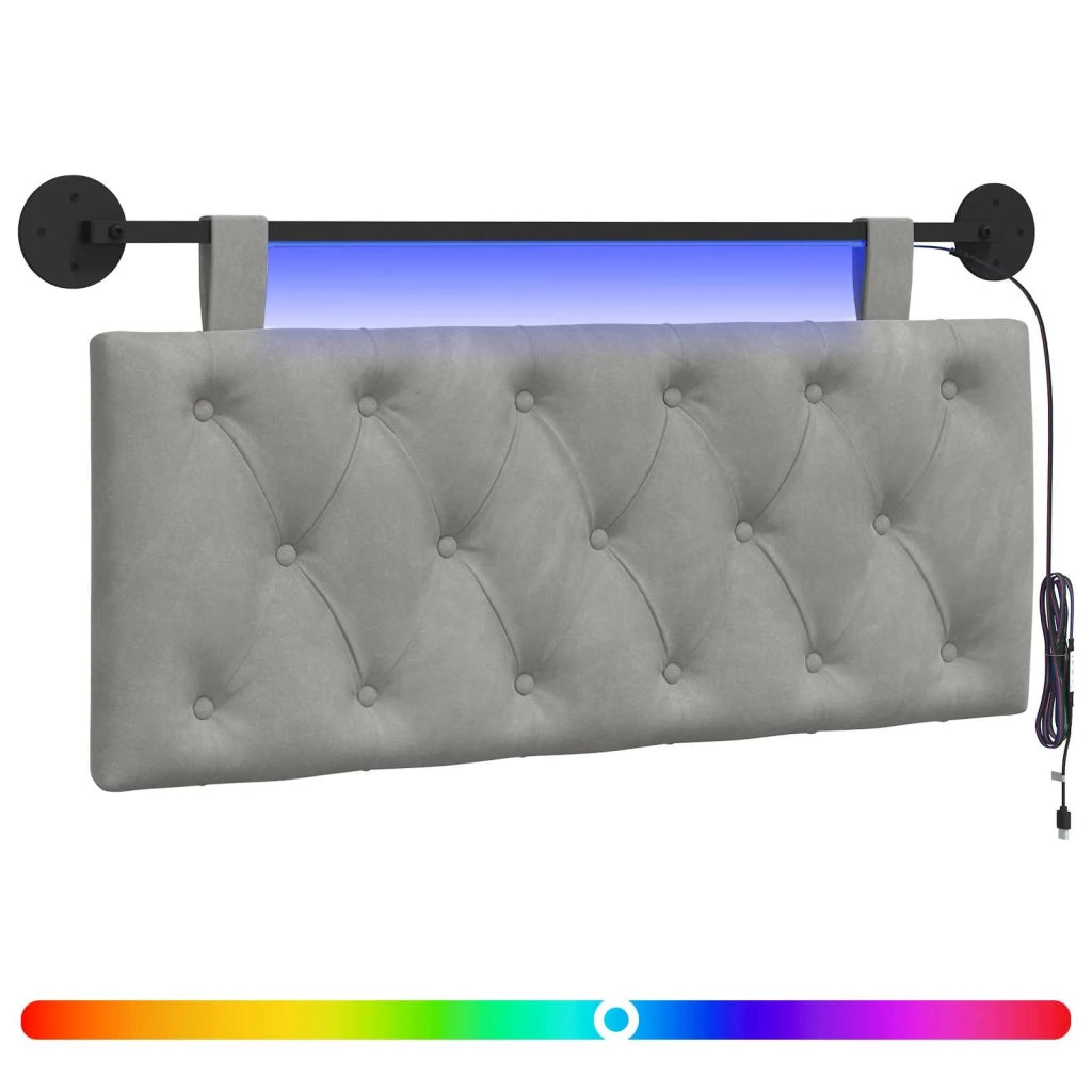 Testiera sospesa Con luce LED Grigio Chiaro Velluto
