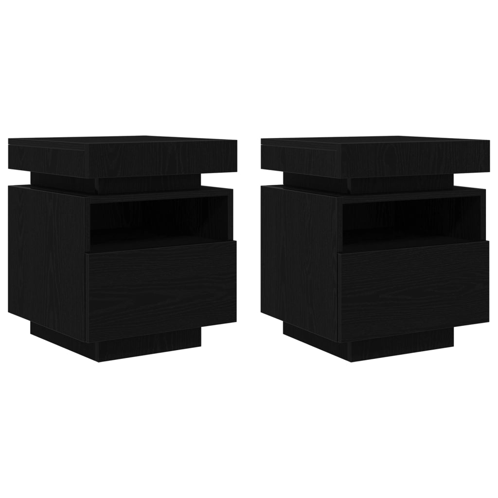 Comodino  con luci LED 2 pezzi Nero Rovere 40x39x48,5 cm