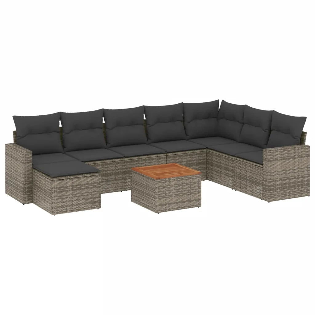 Set Divano da Giardino 9 pz con Cuscini Grigio in Polyrattan 3224261