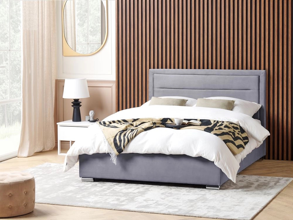 Letto matrimoniale in velluto con contenitore grigio scuro 160 x 200 cm design moderno imbottito con testiera ottomana