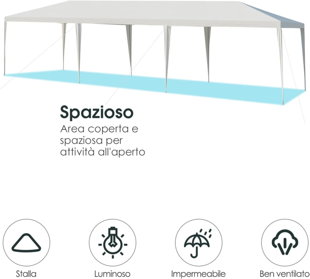 Gazebo da Giardino 3 x 9 m, Tendone per Feste con Struttura in Metallo, Impermeabile e Protezione UV, per Feste, Barbecue, Giardino e Spiaggia (3 x 9 m)