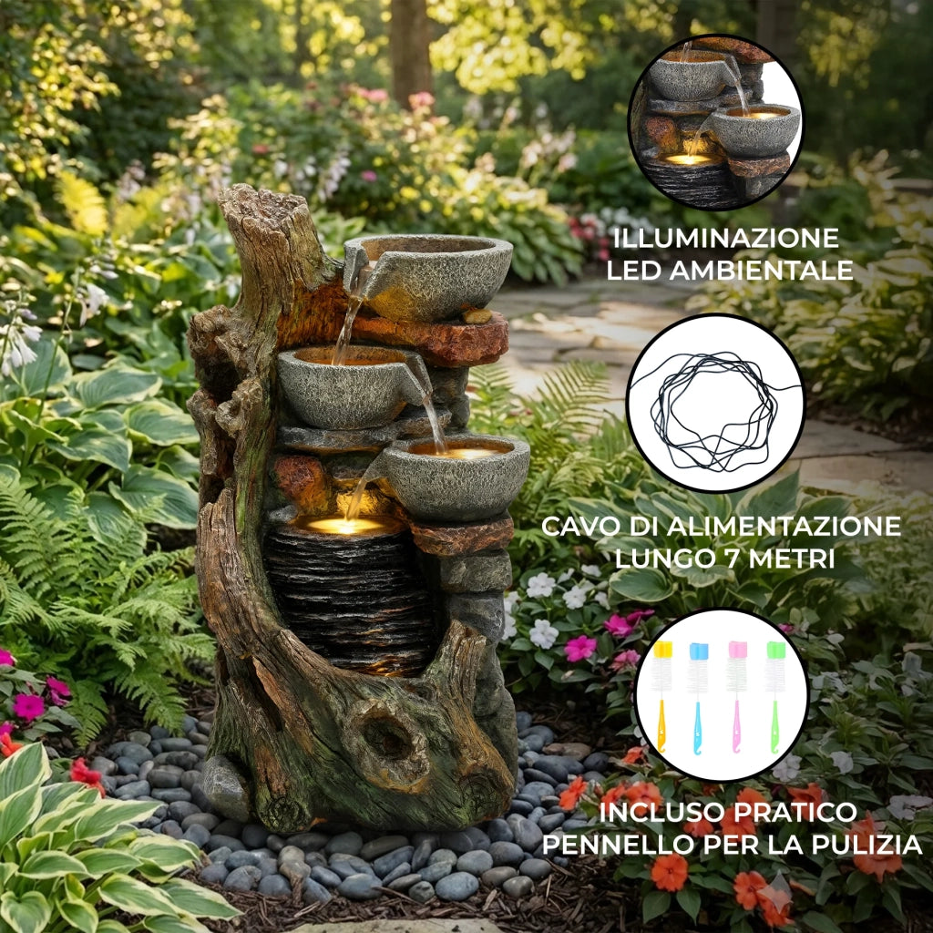 Fontana da Giardino Elettrica Rustic Brook Effetto Naturale con LED