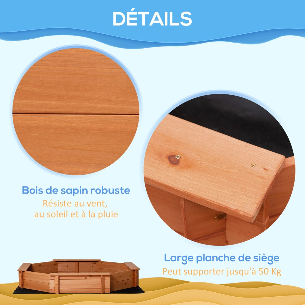 Sandbox in legno massello ottagonale con 4 panche ¨C zephmum ¨C 140x140x21.5 cm arancione