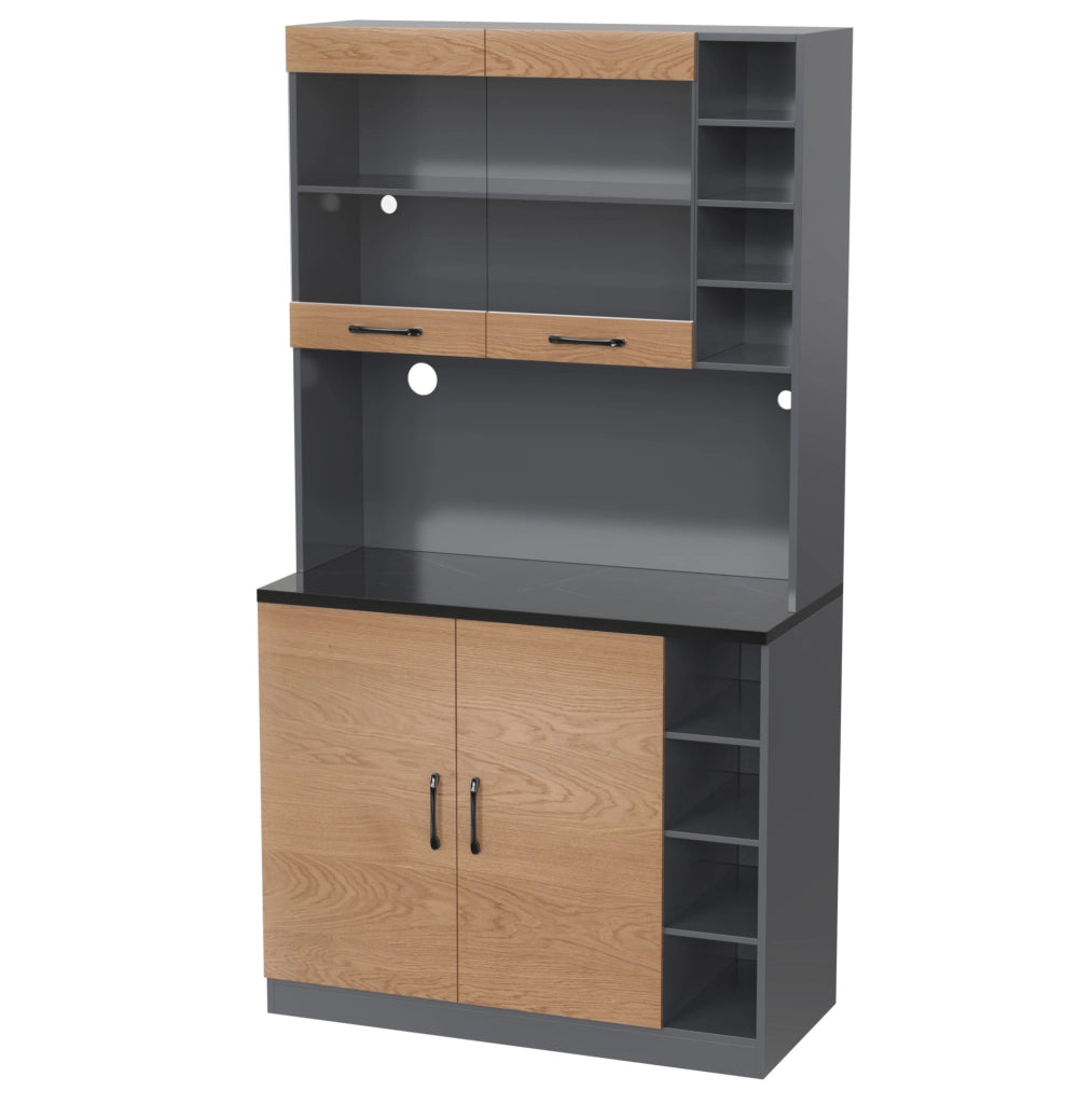 Credenza da cucina con LED, vano centrale e ripiani regolabili
