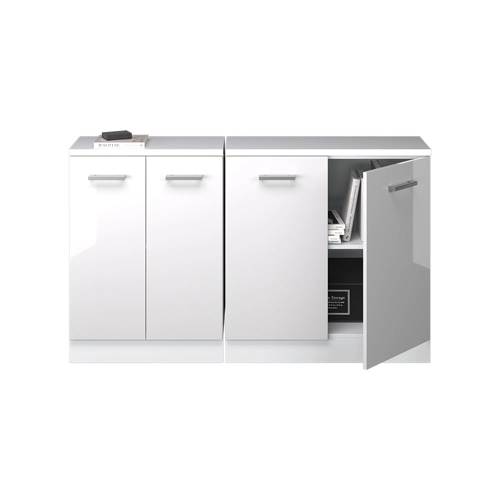 Set di mobili sottotetto Rion Bianco lucido/Bianco 140 cm Set di 2 carcasse armadio profondità 60 cm Vicco