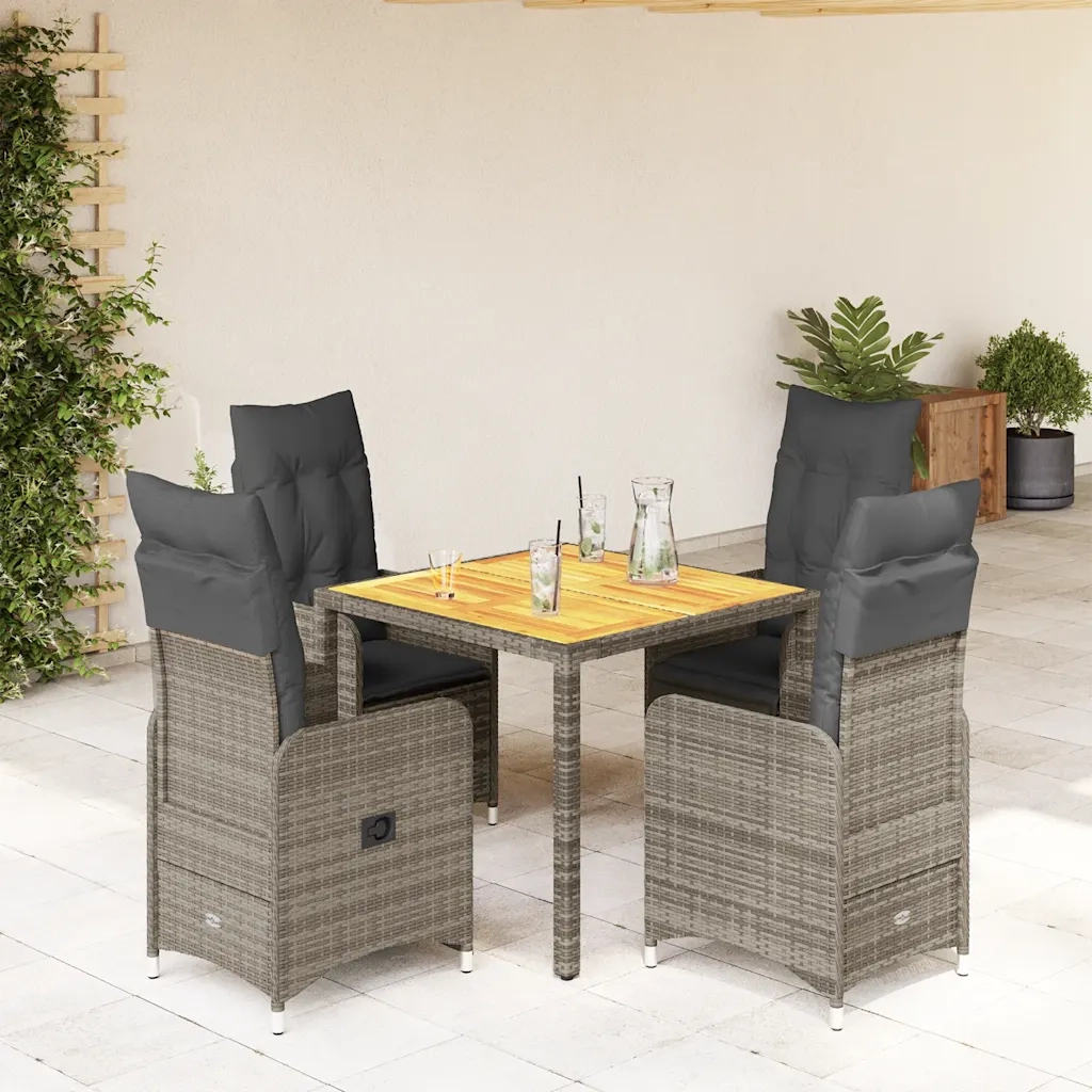 Set BistrÃ² da Giardino 5 pz con Cuscini in Polyrattan Grigio