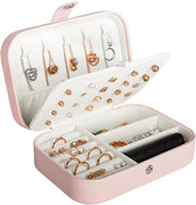 Scatola per gioielli da viaggio, contenitore in pelle PU mini per gioielli, display da viaggio portatile per donne e ragazze, adatto per orecchini, anelli, collane, bracciali (rosa)