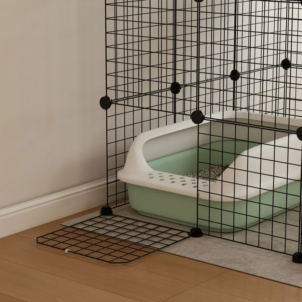 Box Recinto per Gatti Modulabile a 4 Livelli 105x105x140 cm 5 Ingressi e Rampe in Acciaio e PP Nero