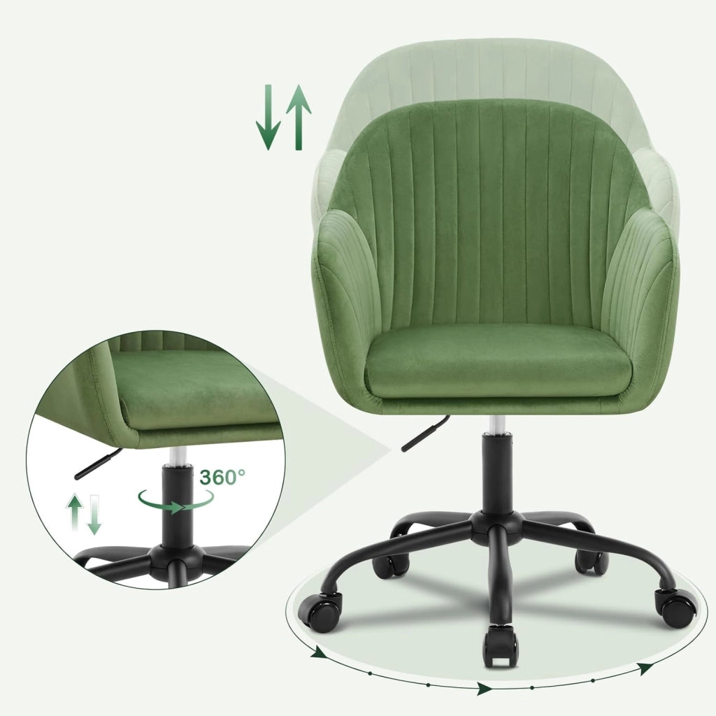 Sedia da Ufficio, Sedia da Toeletta, Poltrona Ergonomica, Ampia, in Velluto Imbottita, Regolabile in Altezza per Ufficio e Camera da Letto, Verde, BS166gn