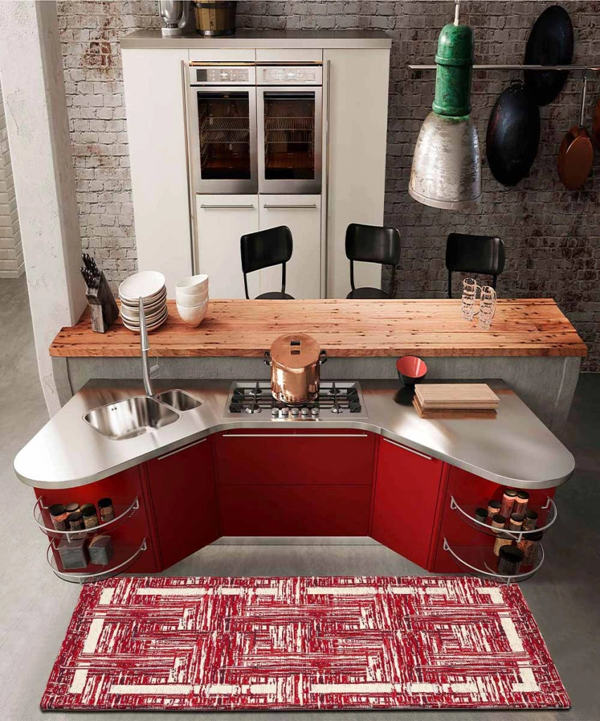 Tappeto moderno BANGKOK ROSSO contemporaneo geometrico astratto, passatoia arredo multiuso lavabile antiscivolo cm.55x280