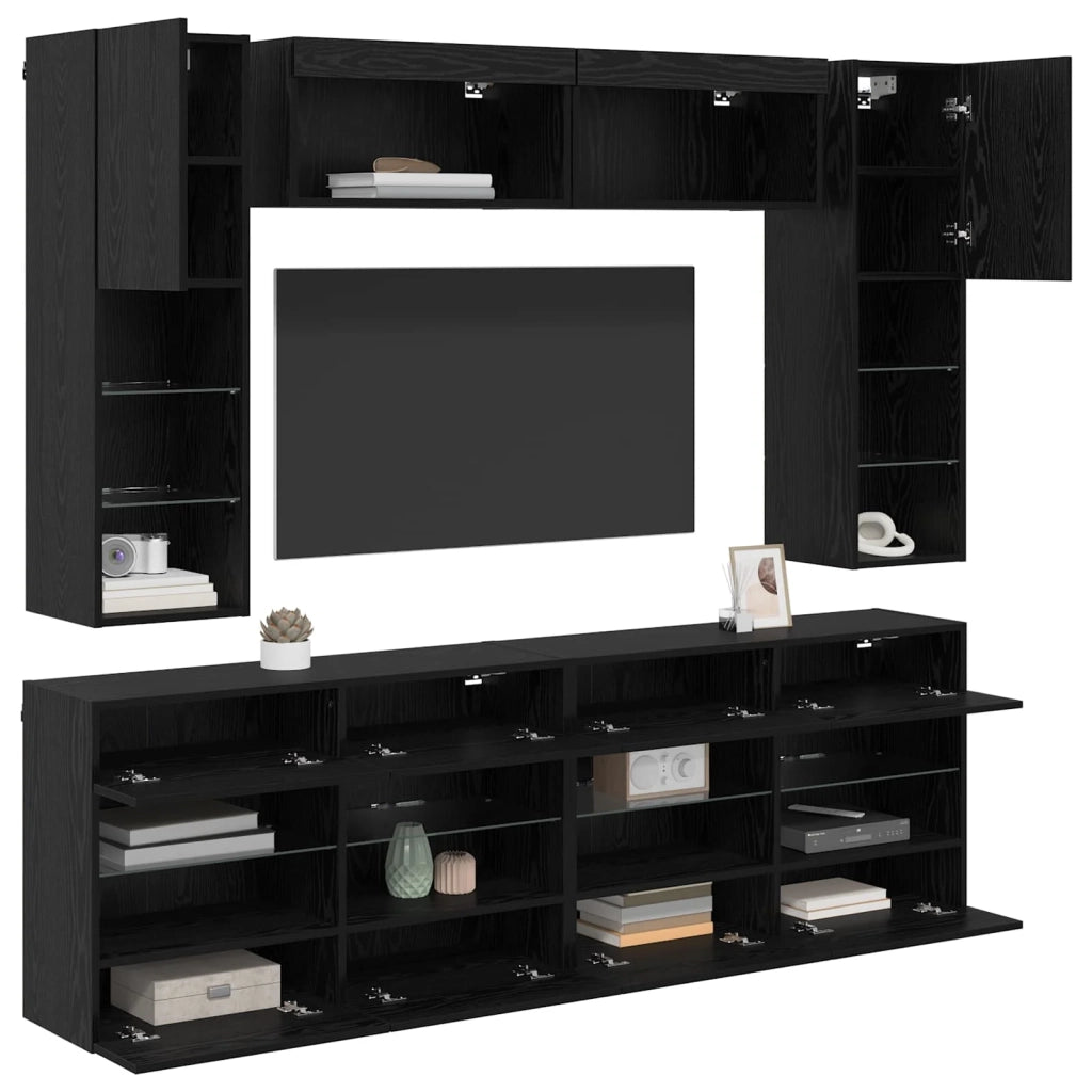 Set di Mobiletto da TV a Parete con led 6 pcs Rovere Nero 3402997