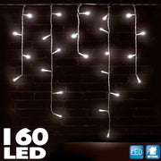 Trade Shop - Tenda Cascata Luminosa 160 Led Bianco Caldo 230 Cm Decorazioni Natalizie Luci -