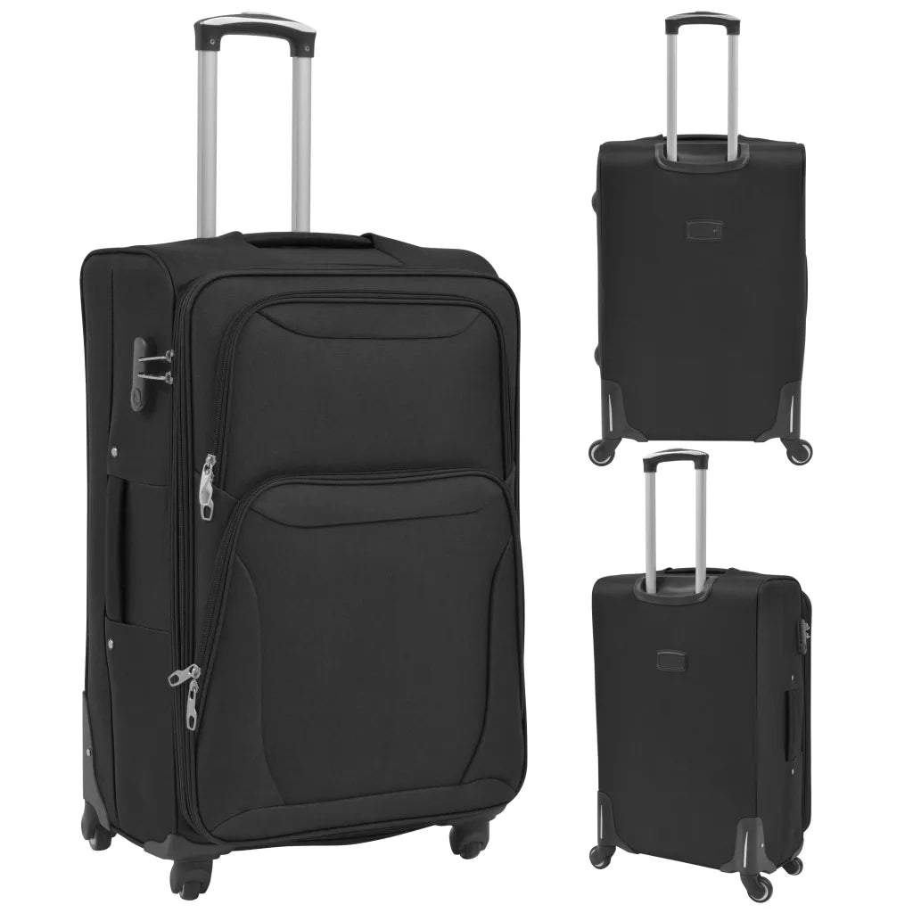 3 pz Set di Valigie Trolley Morbide Nere 91315