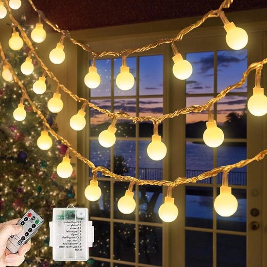 Decorazione di Natale a LED 40 punti con batteria, 5 m, 8 modi di illuminazione, controllo a distanza, impermeabile, per balconi e giardini.