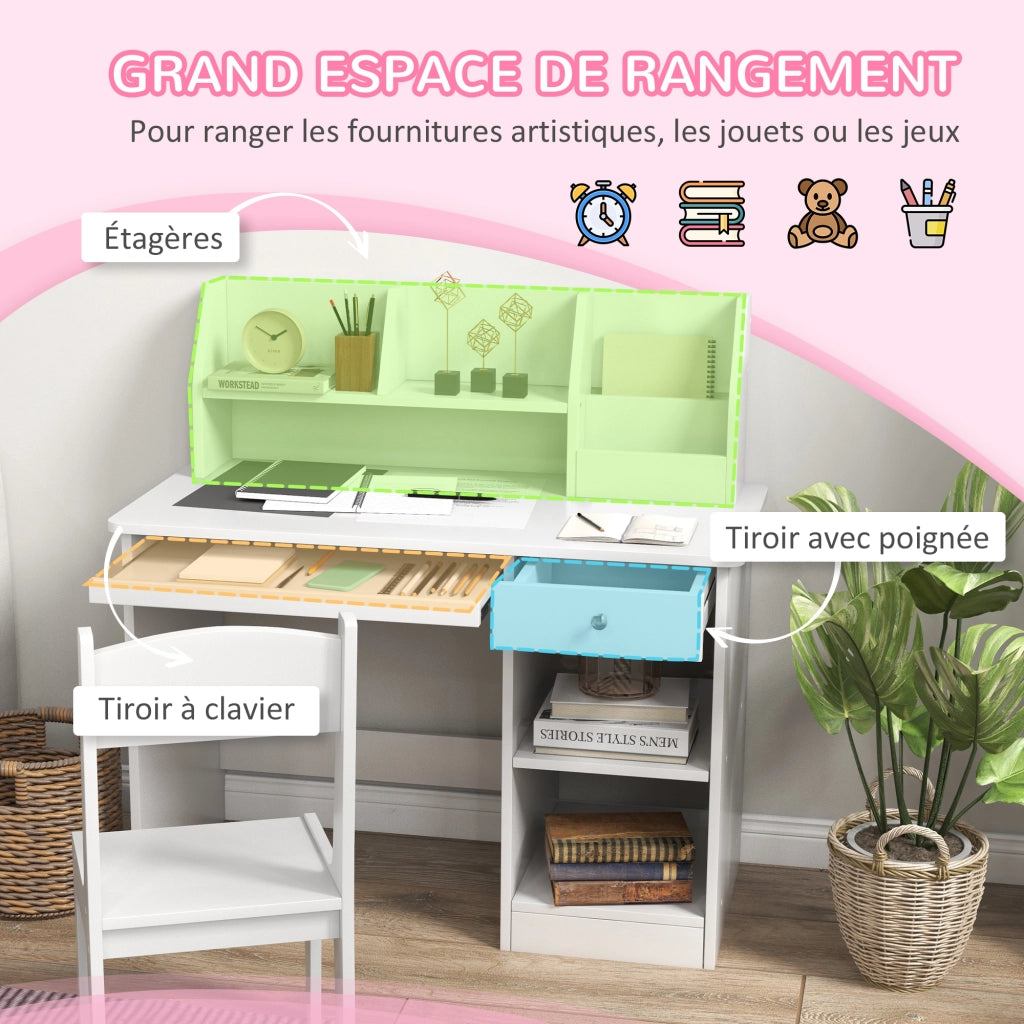 Scrivania per bambini con sedia ergonomica ¨C zephmum ¨C bianco 90x45x90 cm