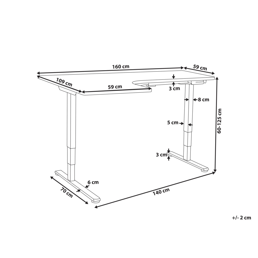 Scrivania elettrica regolabile a forma di L 160 x 59 cm Piano bianco e nero lato sinistro stile moderno
