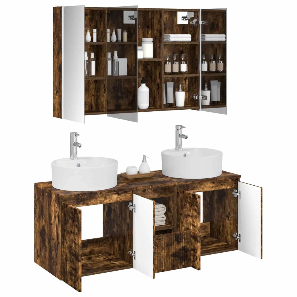Set di Armadi da Bagno 4 pcs Rovere Fumo Legno ingegnerizzato 3406467