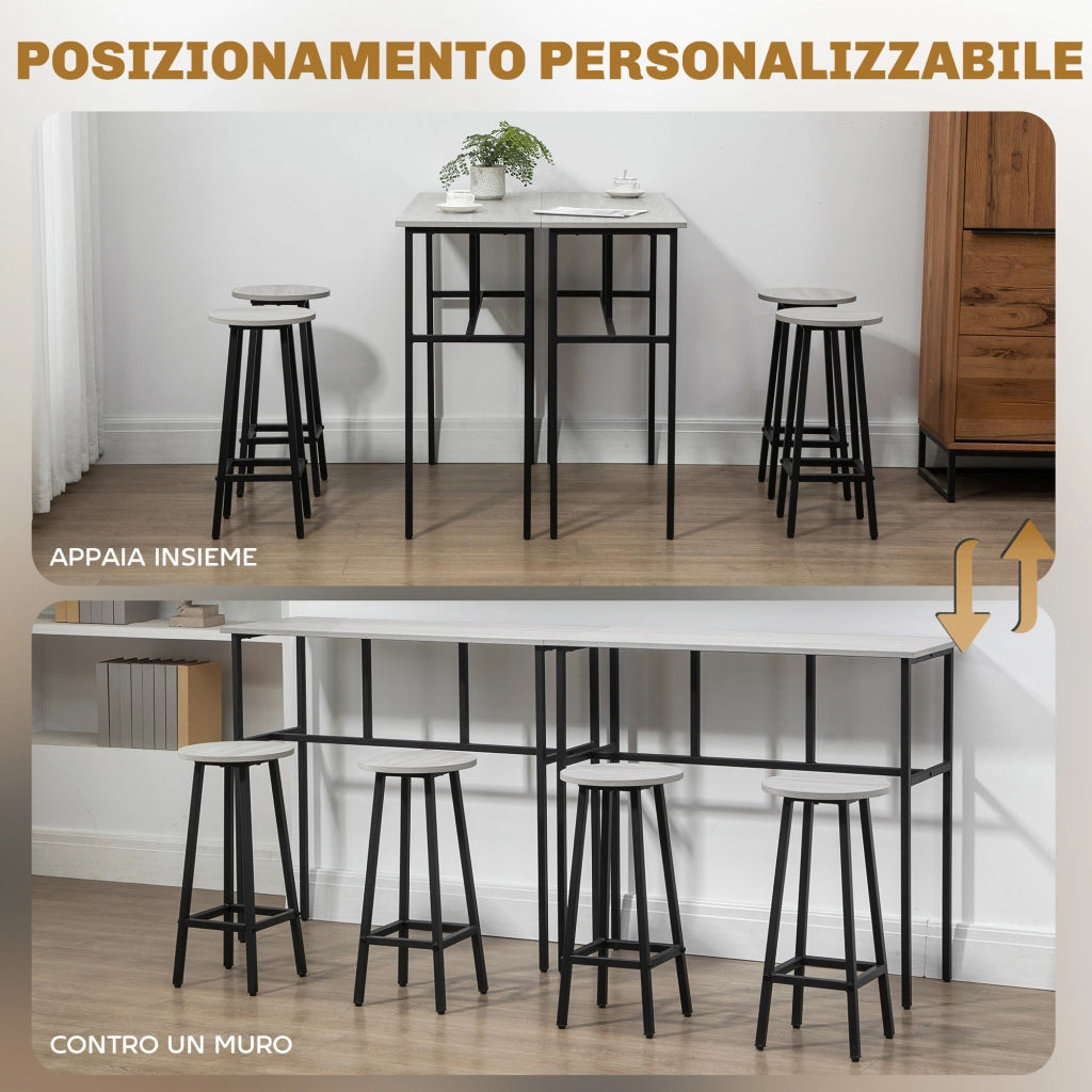 Set da Bar 6 Pezzi con 4 Sgabelli e 2 Tavoli Alti ¨C zephmum ¨C Legno e Acciaio, Grigio